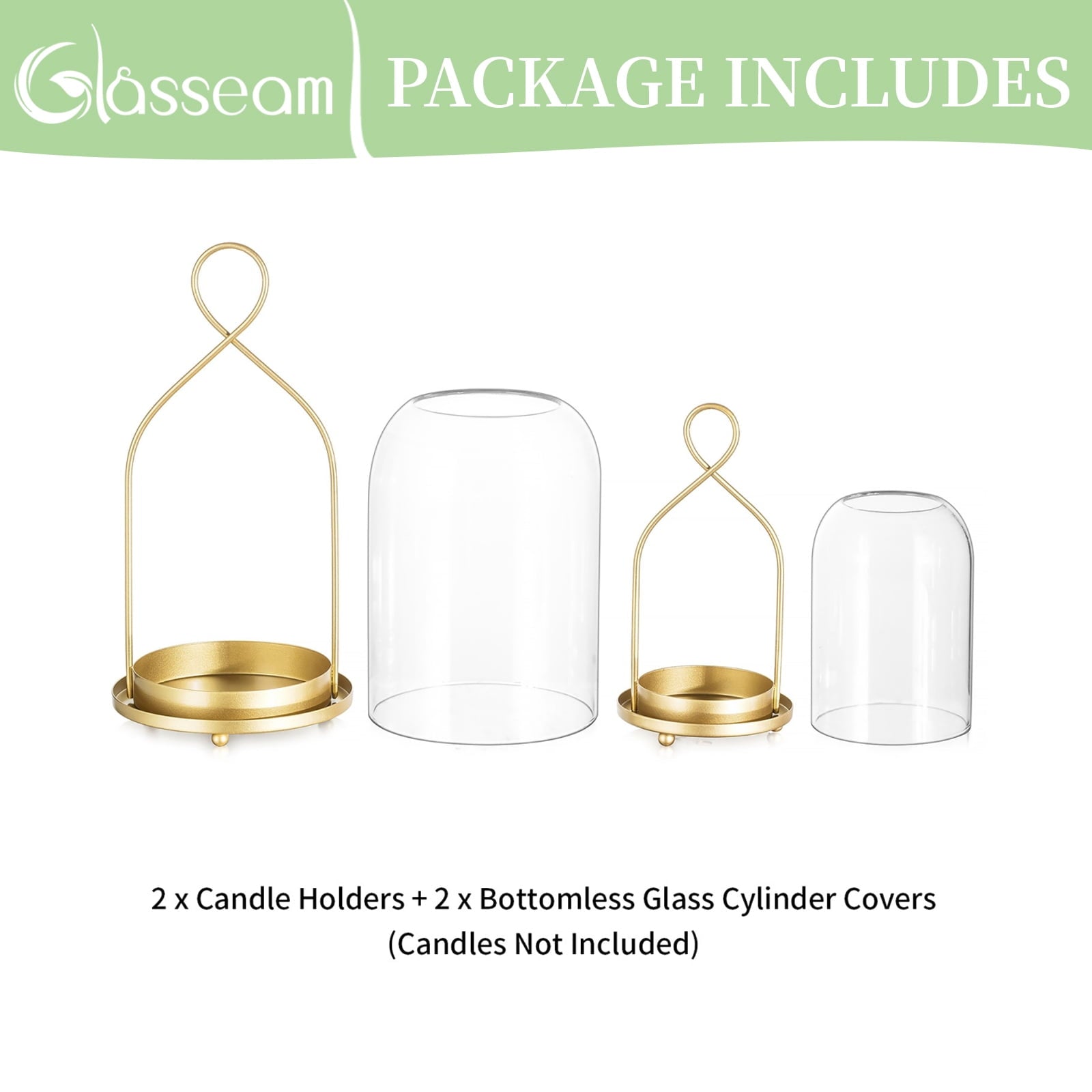 Rustic Metal Decor Set of 2 Gold Metal Glass Hurricane Lantern: Farmhouse Style Candle