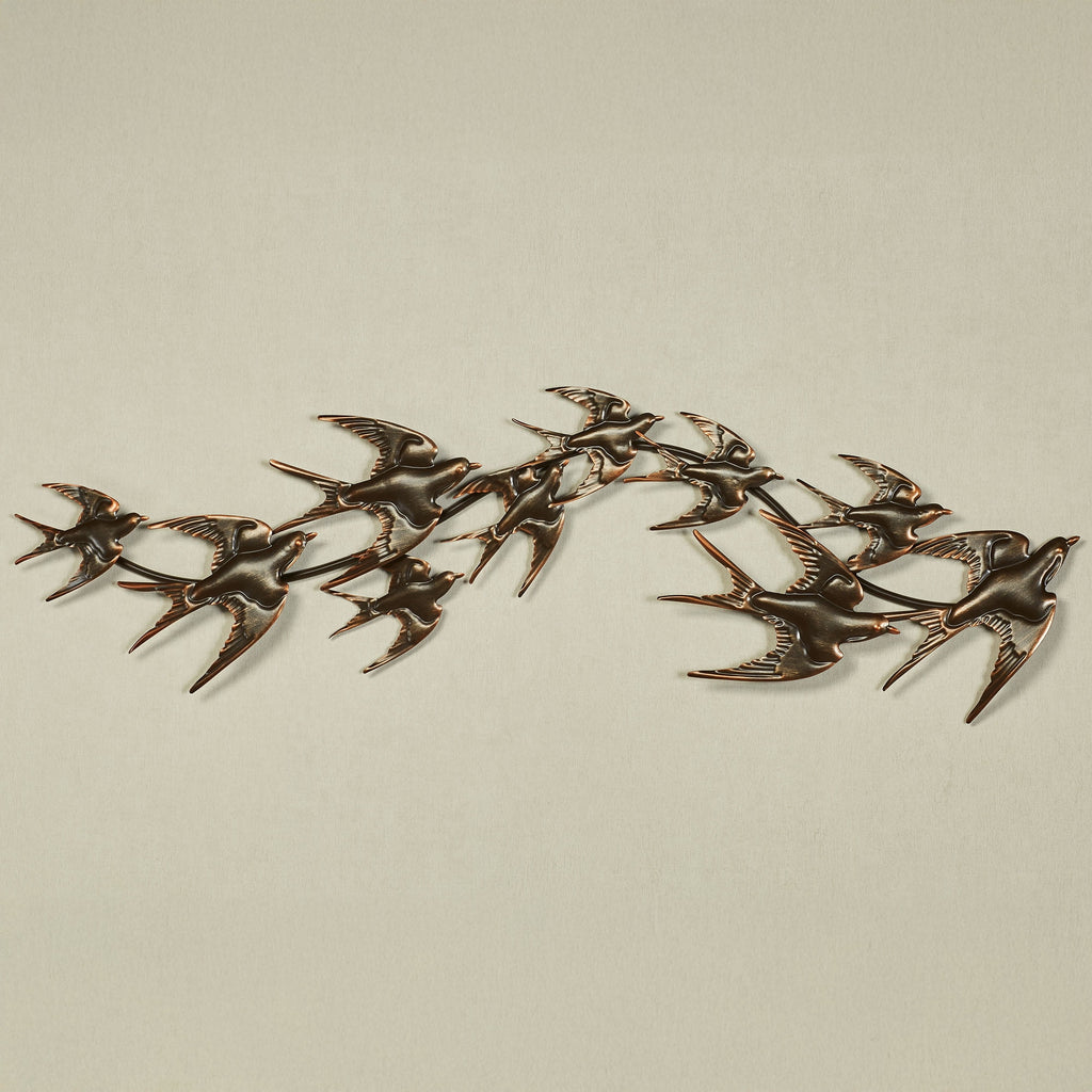 Rustic Metal Decor Soaring Sparrow Birds Metal Wall Art Topper in Natural Dark Bronze