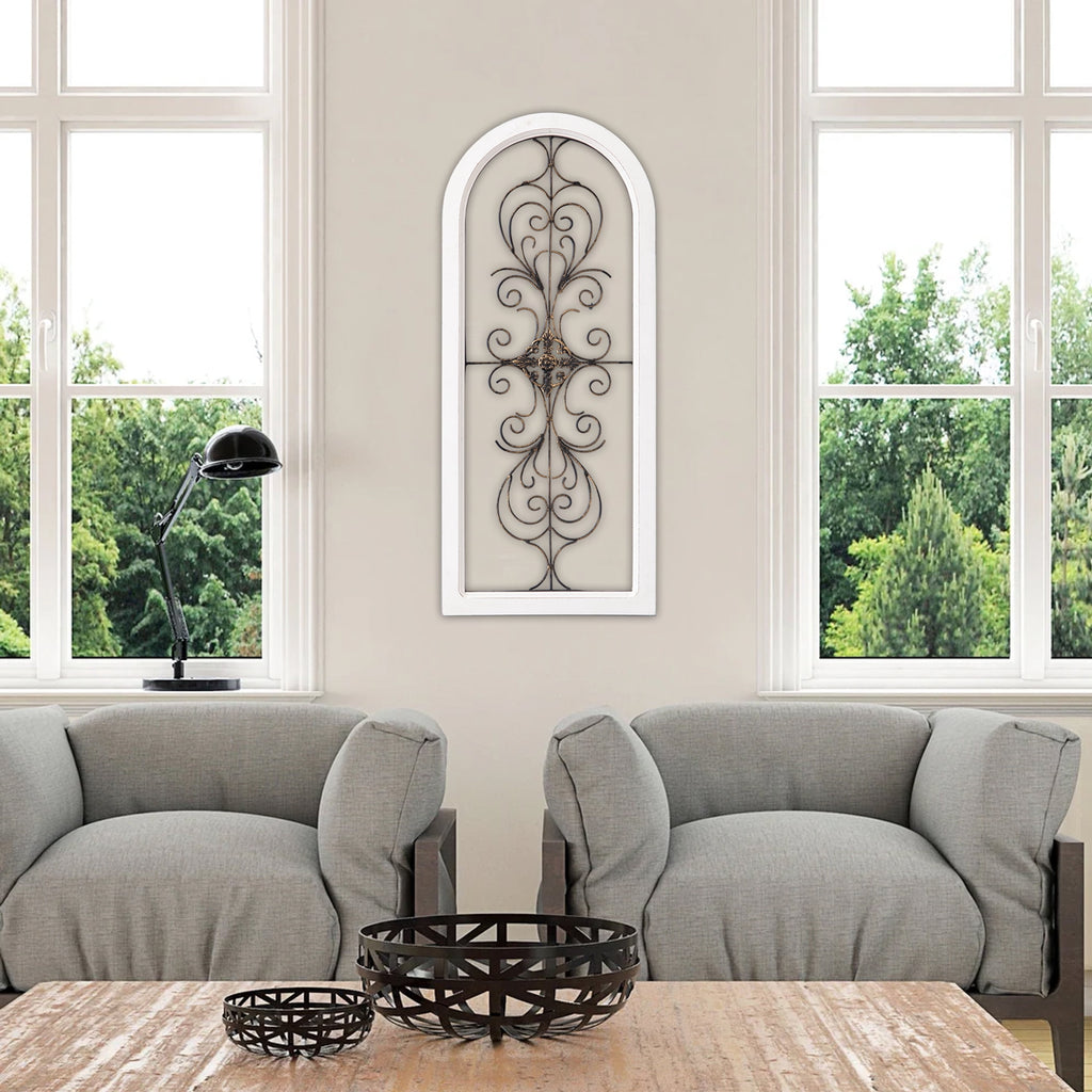 Rustic Metal Decor Metal Wall Decor 13x32 Inch, Farmhouse Wrought Iron Scroll Art with