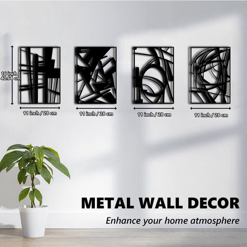 Rustic Metal Decor 4 Pack Black Abstract Metal Wall Art (16'' x 11''), Minimalist Art
