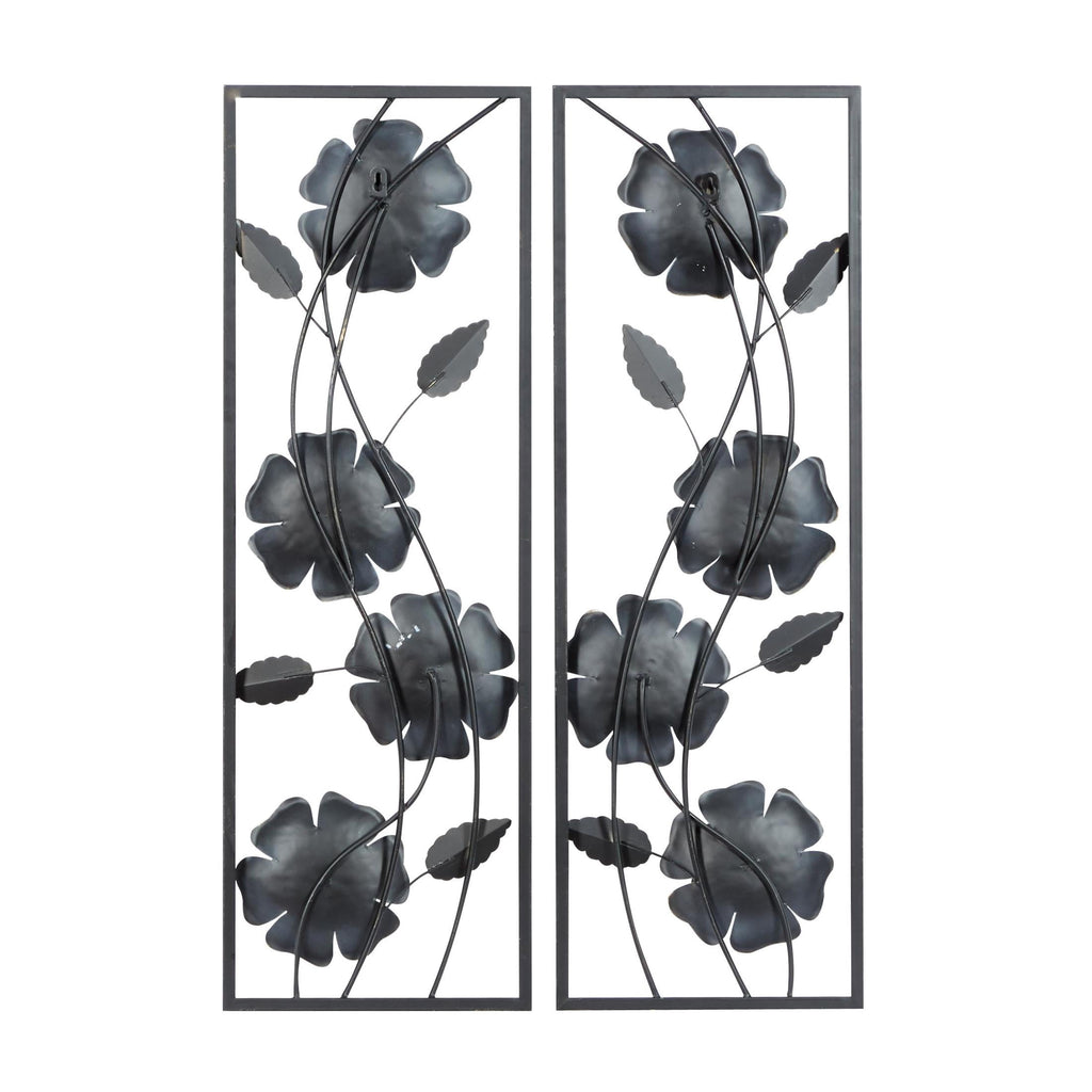 Rustic Metal Decor White Metal Dimensional Floating Floral Wall Decor with Black and