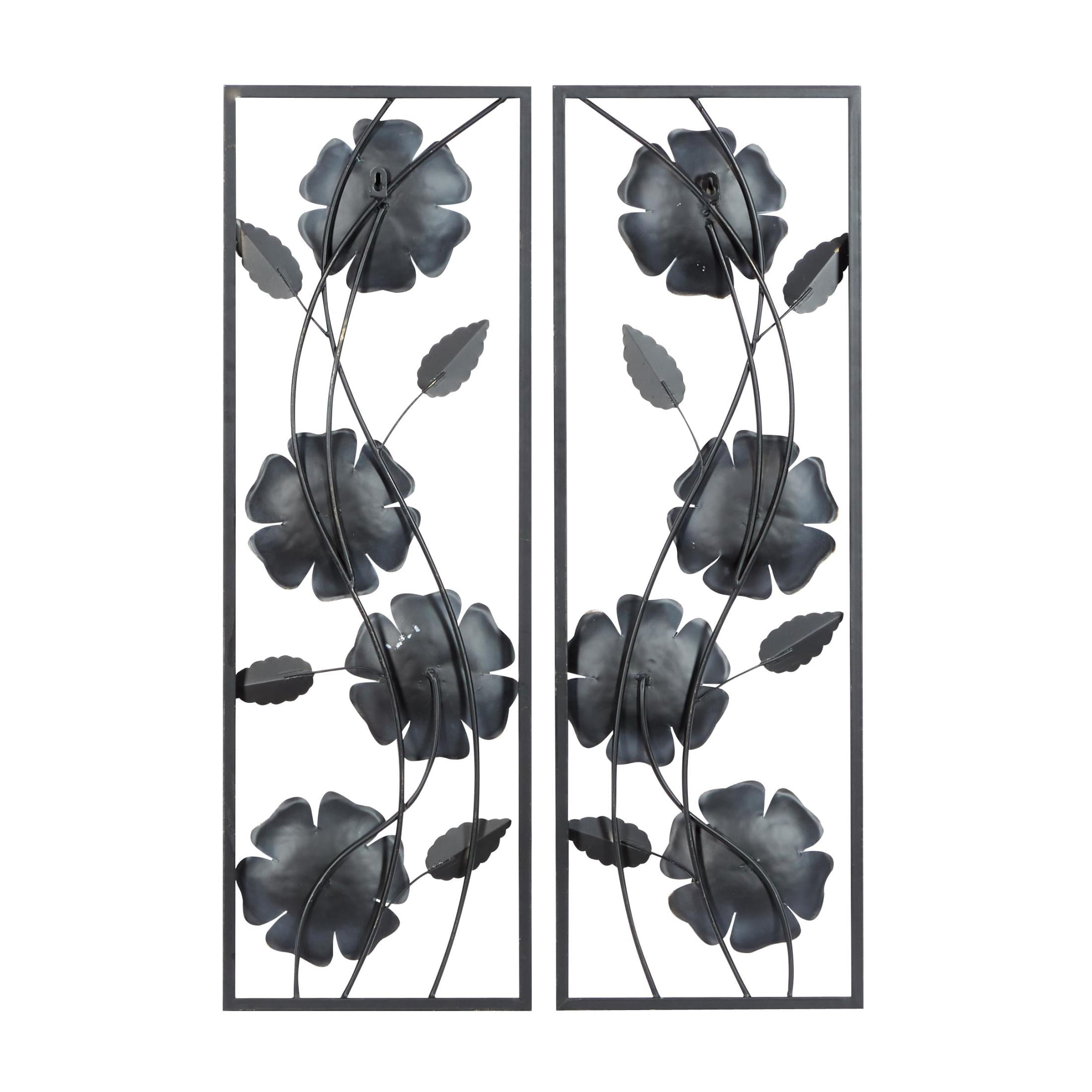 Rustic Metal Decor White Metal Dimensional Floating Floral Wall Decor with Black and