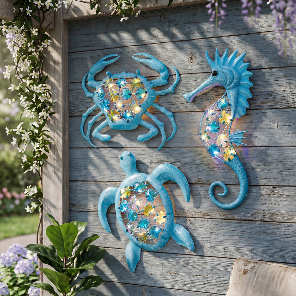 Rustic Metal Decor Lighted Outdoor Coastal Metal Wall Decor