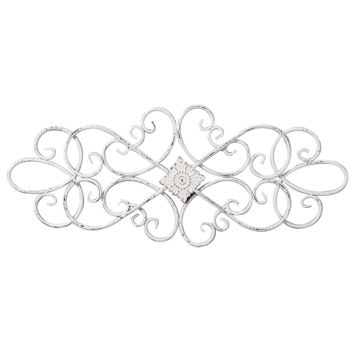 Rustic Metal Decor Farmhouse Flower Scroll White Metal Wall Art Decor 32" x 13",