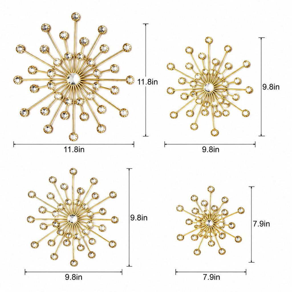 Rustic Metal Decor 4 Pcs Gold Metal Wall Decor, Rhinestone Sunburst Wall Art, Art Deco