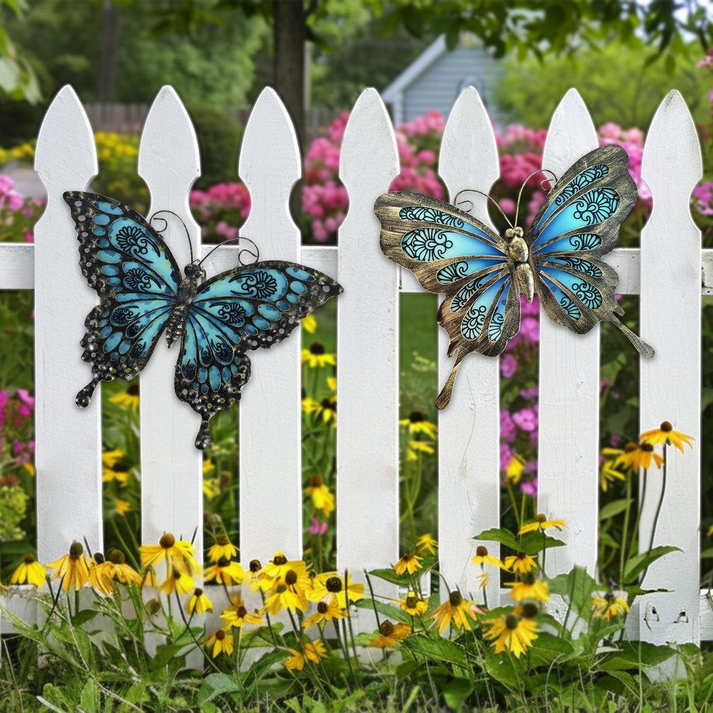 Rustic Metal Decor Metal Butterfly Wall Decor, 2Pack 12" Hanging Glass Butterfly