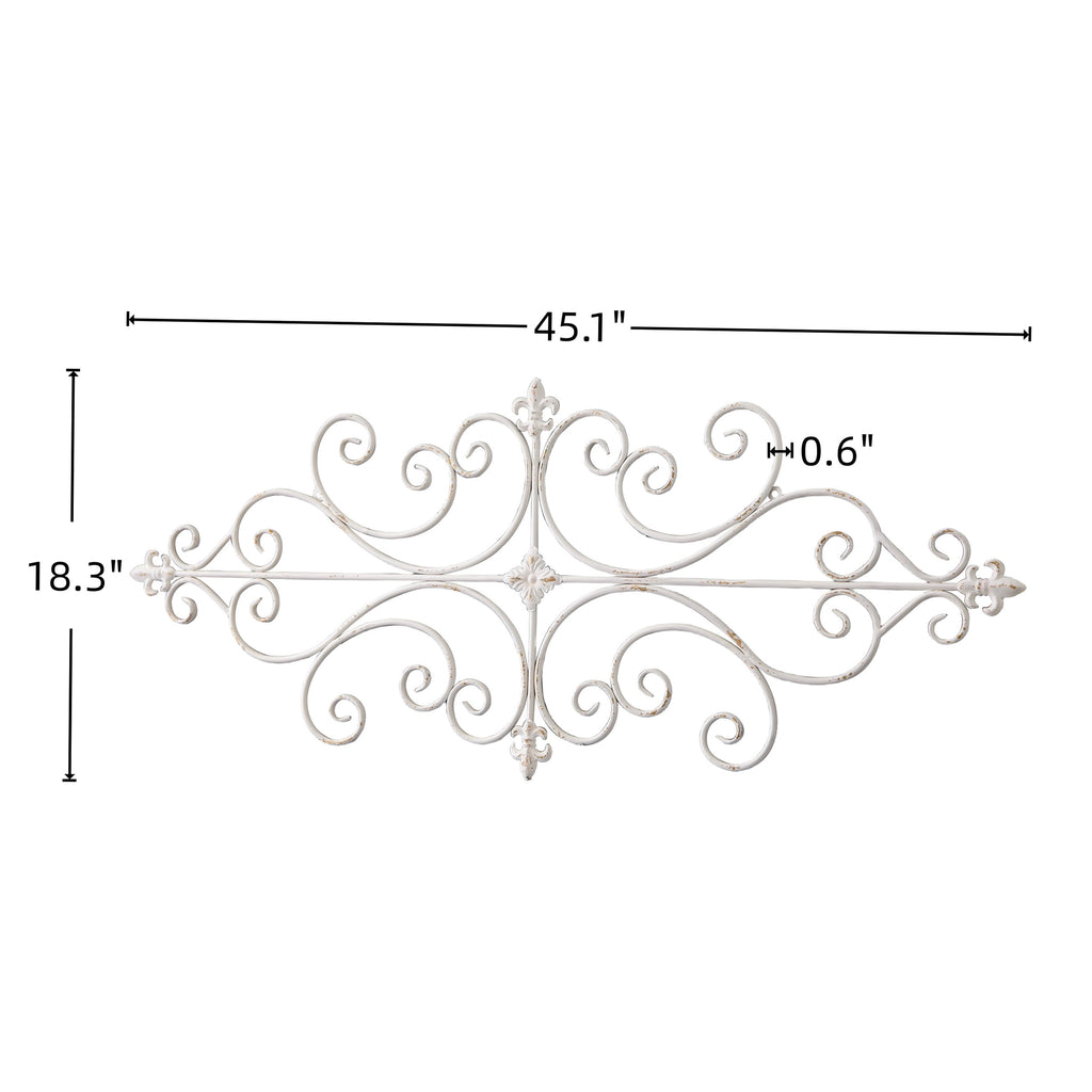 Rustic Metal Decor White Metal Wall Art 45"x18", Rustic Wrought Iron Scroll Wall Decor