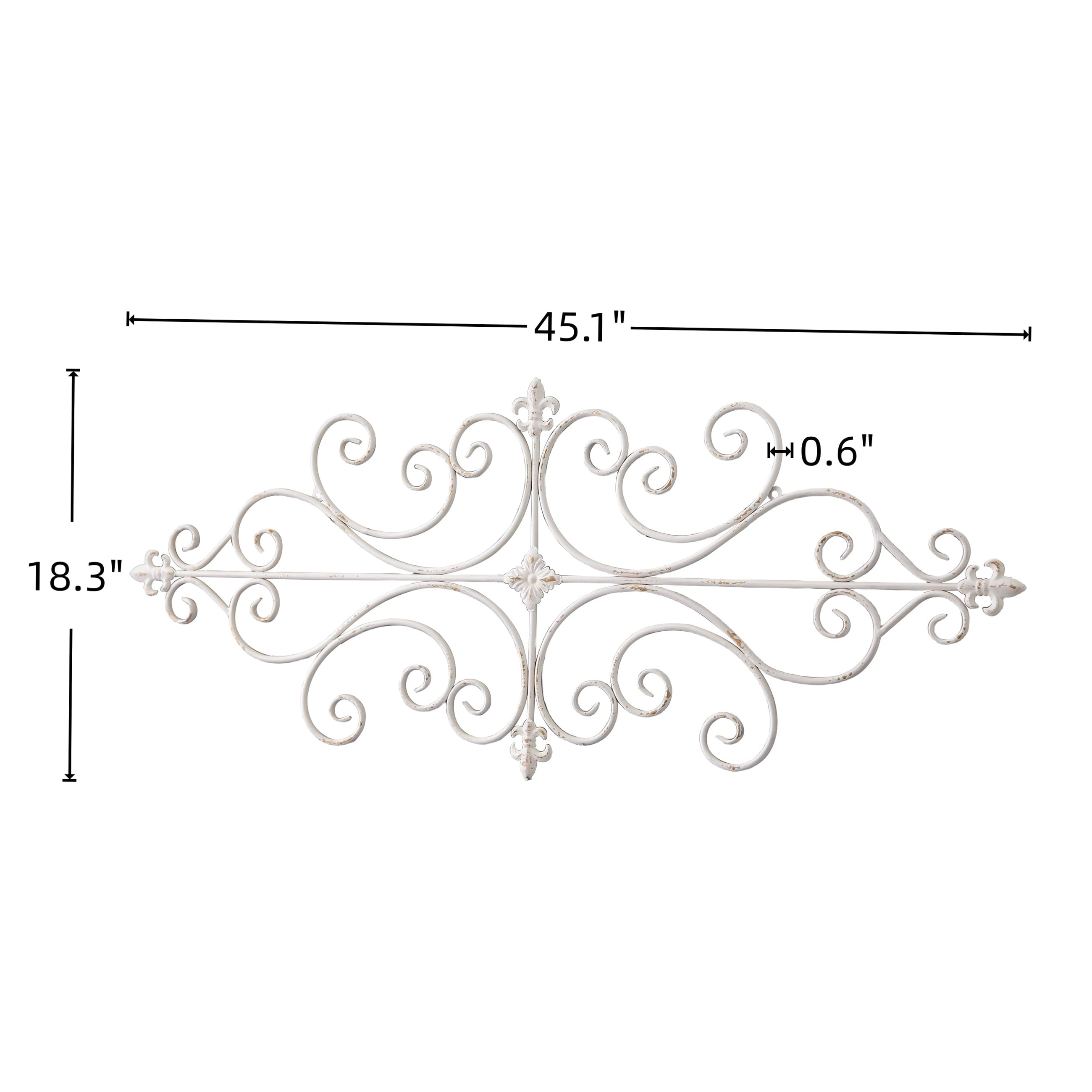 Rustic Metal Decor White Metal Wall Art 45"x18", Rustic Wrought Iron Scroll Wall Decor