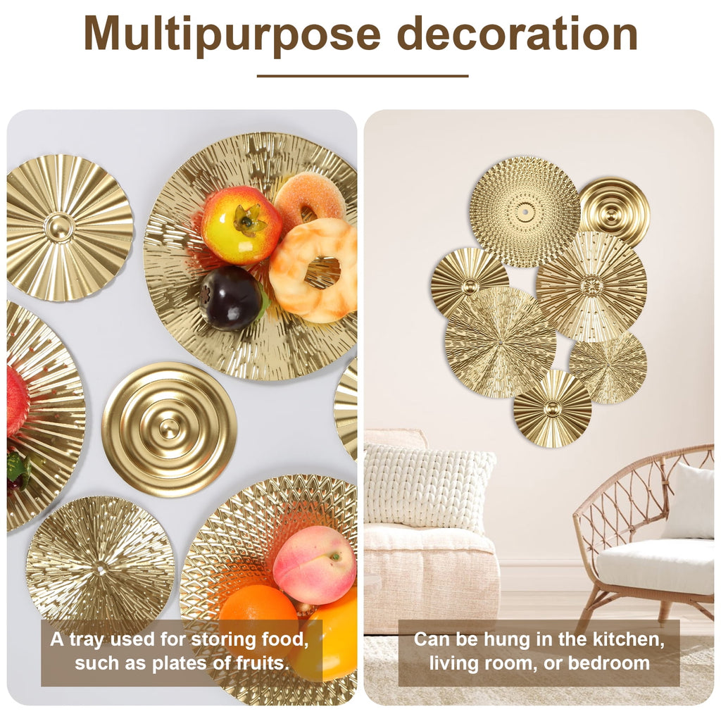 Rustic Metal Decor Dznils 7Pcs Gold Metal Plate Wall Decor Morden Round Hanging Metal