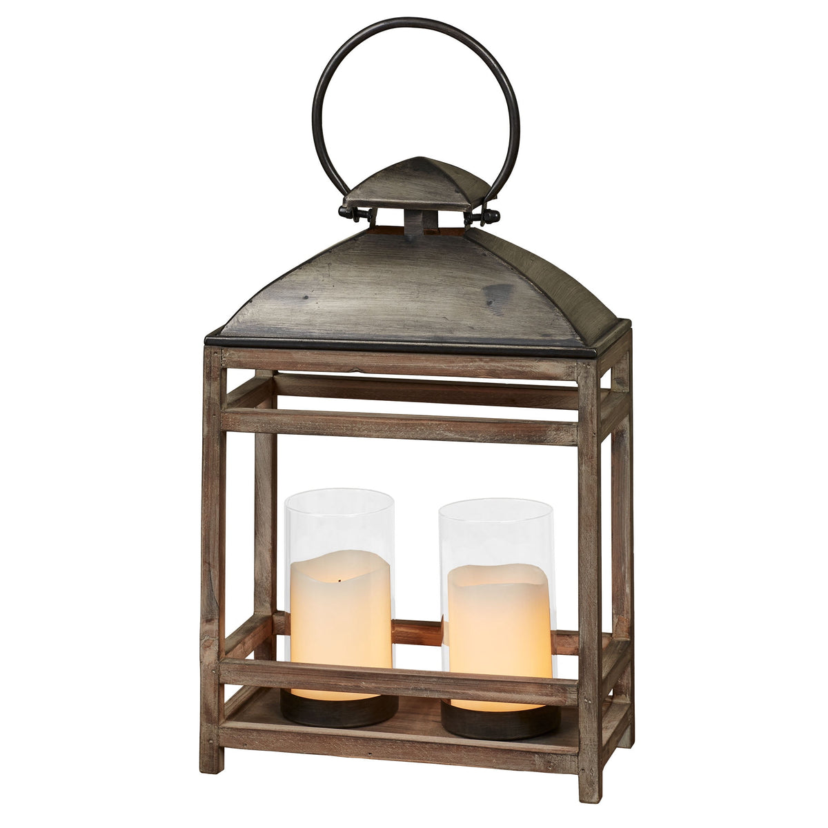 Rustic Metal Decor Candleholder Metal and Wooden Lantern Gray Small 12"Wx6"Dx18"H Small