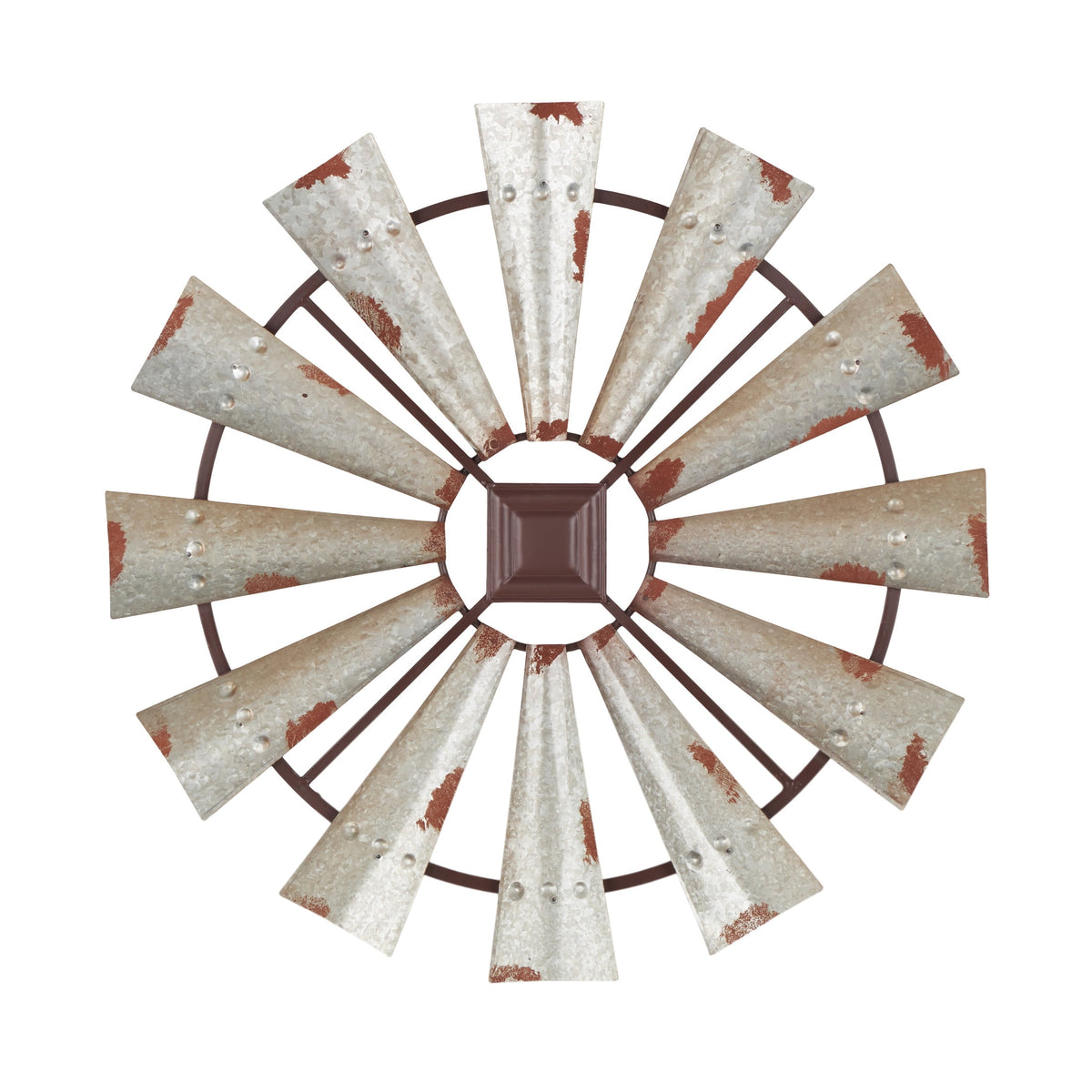 Rustic Metal Decor Silver Metal Distressed Galvanized Windmill Wall Decor with Rust Frame