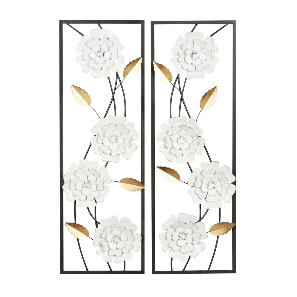 Rustic Metal Decor White Metal Dimensional Floating Floral Wall Decor with Black and