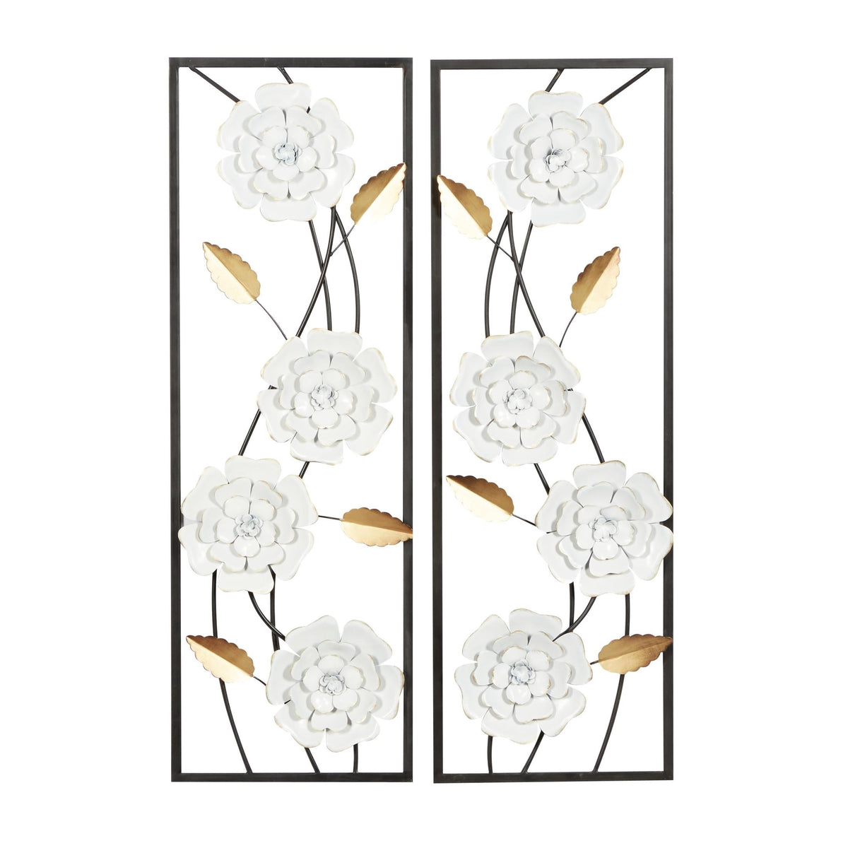 Rustic Metal Decor White Metal Dimensional Floating Floral Wall Decor with Black and