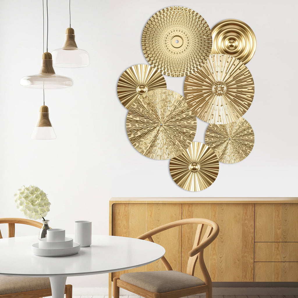Rustic Metal Decor Dznils 7Pcs Gold Metal Plate Wall Decor Morden Round Hanging Metal