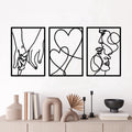 Rustic Metal Decor 3 Pcs Black Metal Minimalist Line Wall Art, Valentine's Day Lover