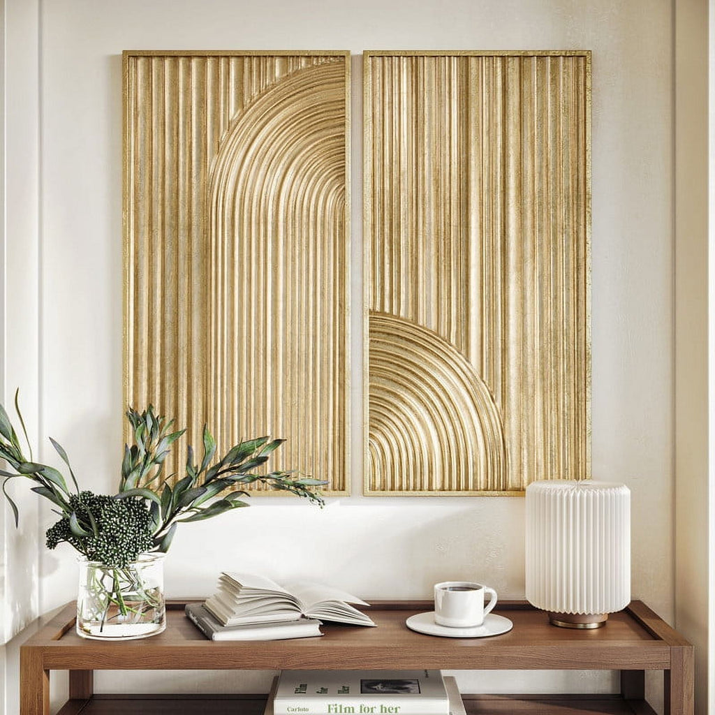 Rustic Metal Decor Elysia Gold Abstract Metal Modern Wall Art Set of 2