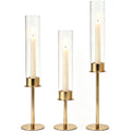 Rustic Metal Decor Gold Hurricane Candle Holders Set of 3, Modern Metal Taper Candle