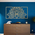 Rustic Metal Decor 3 Pcs Gold Lotus Flower Wall Art Metal Mandala Wall Decor for
