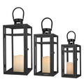 Rustic Metal Decor Set of 3 12/15/19 inch Metal Lanterns with Tempered Glass (Black )