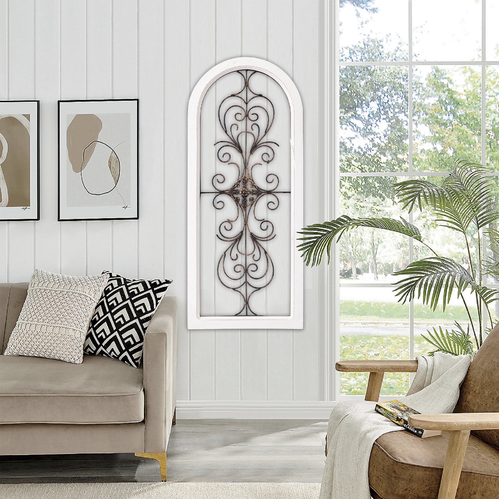 Rustic Metal Decor Metal Wall Decor 13x32 Inch, Farmhouse Wrought Iron Scroll Art with