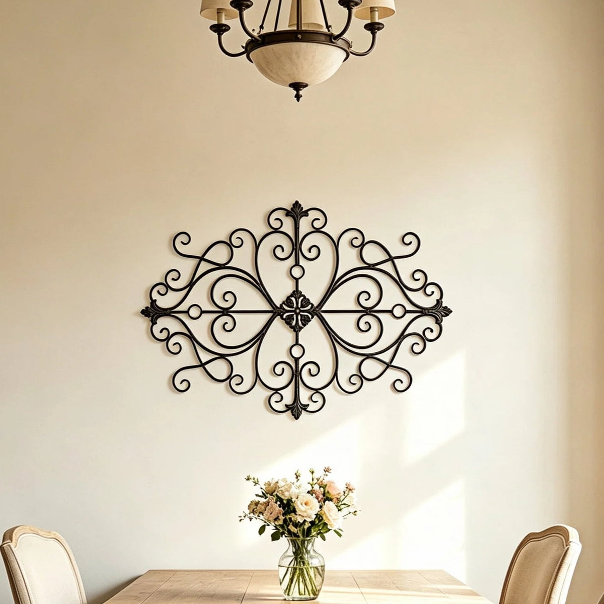 Rustic Metal Decor Black Metal Wall Sculptures, Vintage Wrought Iron Scroll Wall Art,