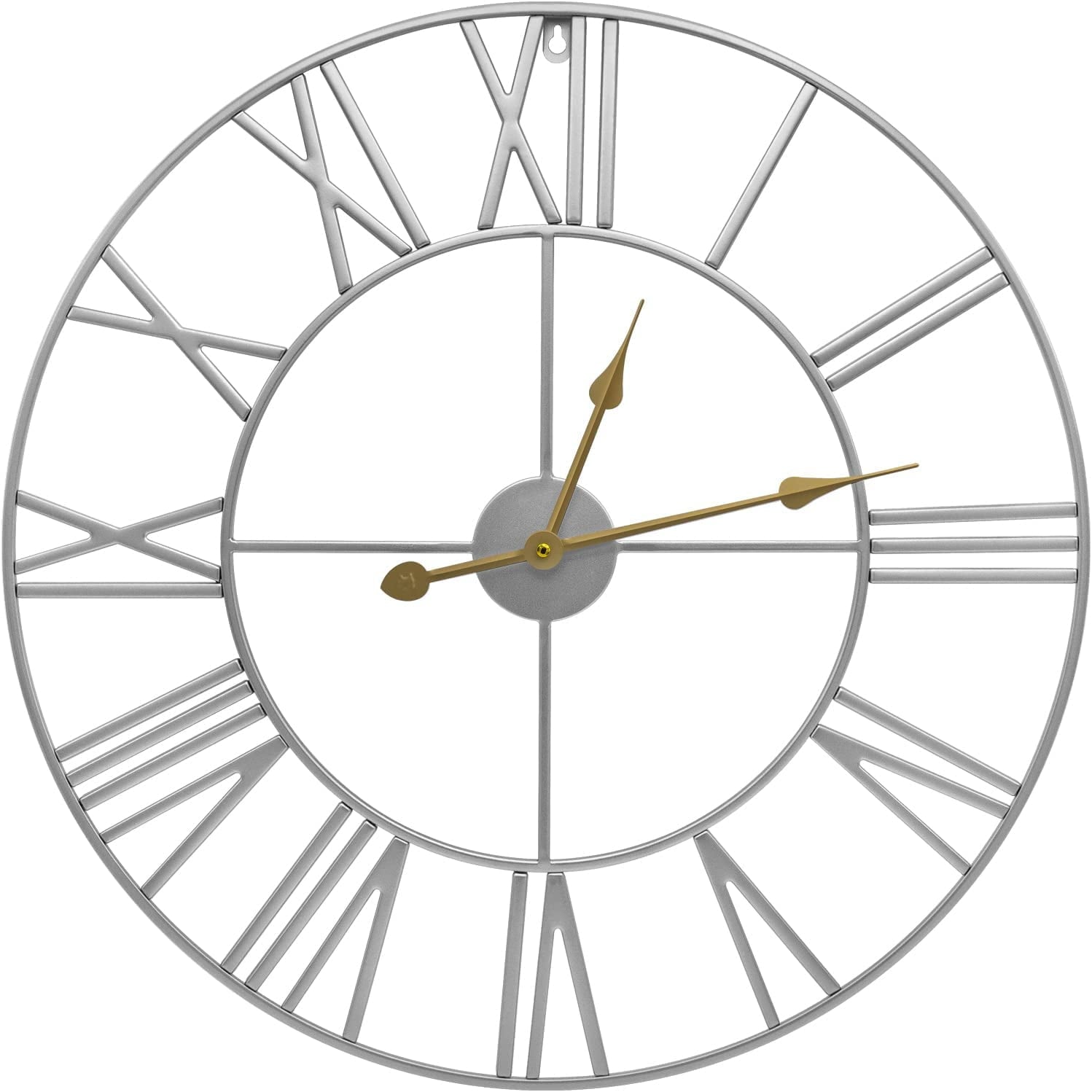 Rustic Metal Decor Analog Wall Clock - Roman Numeral Style, Battery Operated
