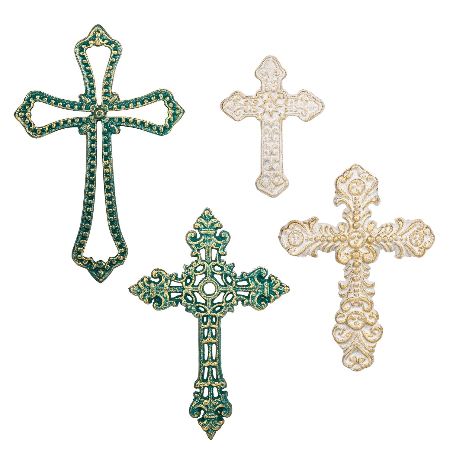 Rustic Metal Decor 4PC Heavy & Sturdy Embossed Cast Iron Cross Decor for Wall,