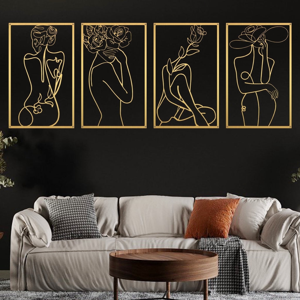Rustic Metal Decor Wall Art Decor for Room Decor, 4 Piece Abstract Metal Wall Art,