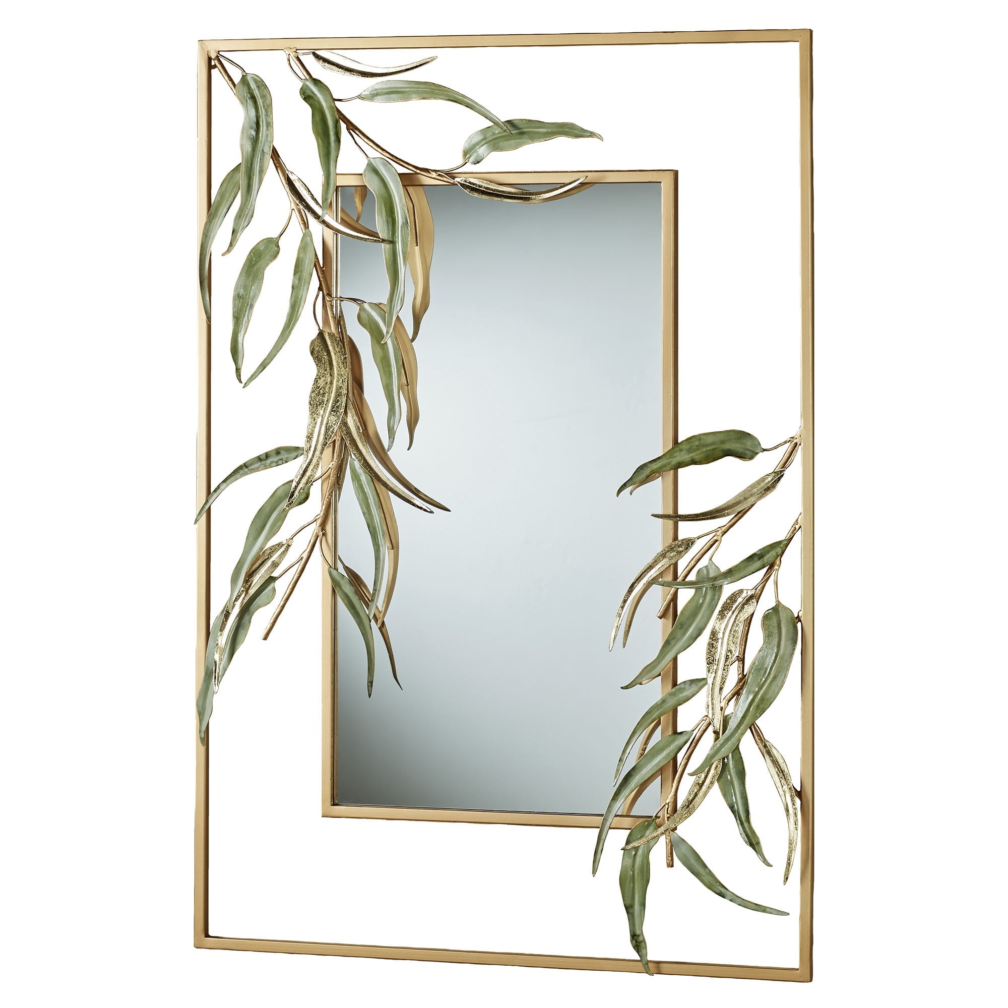Rustic Metal Decor Willow Leaf Branch Frame Gold Metal Rectangle Wall Mirror