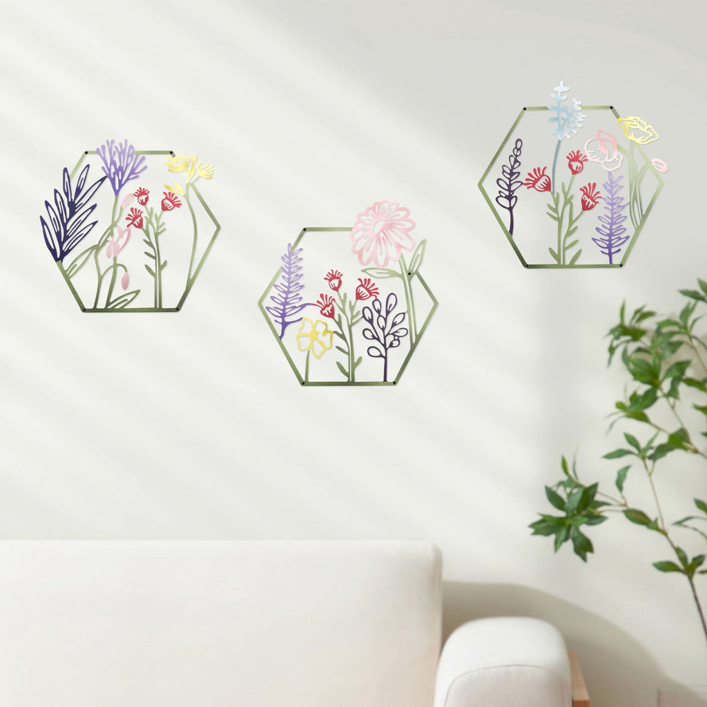Rustic Metal Decor 3 Pcs Metal Flower Wall Art Minimalist Floral Wall Hanging Decor