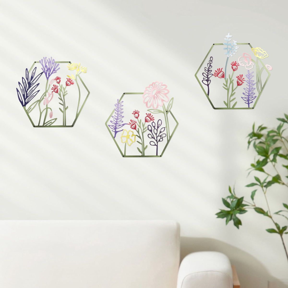Rustic Metal Decor 3 Pcs Metal Flower Wall Art Minimalist Floral Wall Hanging Decor