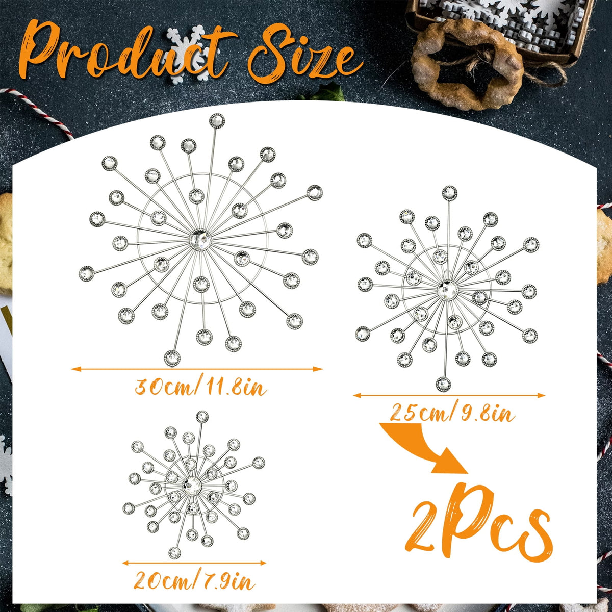 Rustic Metal Decor 4 Pcs Silver Sunburst Wall Decor Set, Bling Crystal Starburst Metal