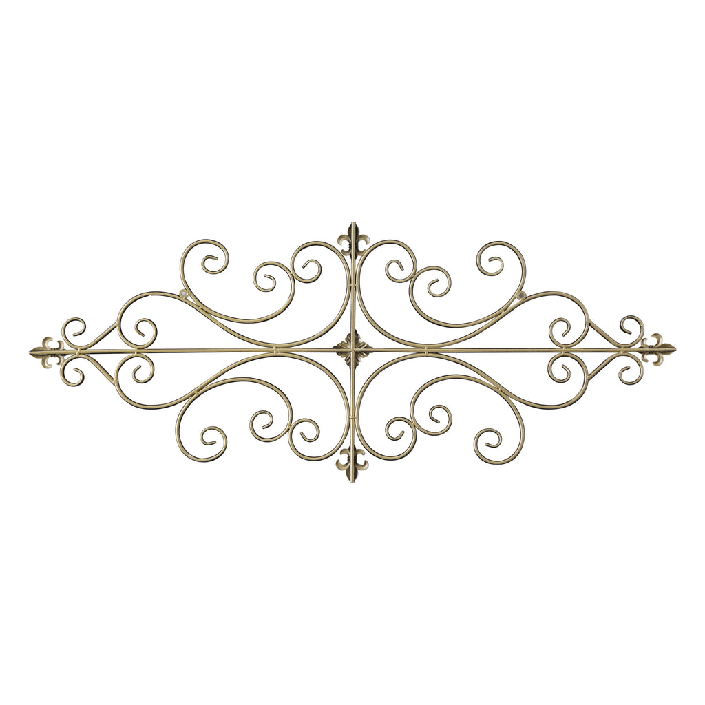 Rustic Metal Decor White Metal Wall Art 45"x18", Rustic Wrought Iron Scroll Wall Decor