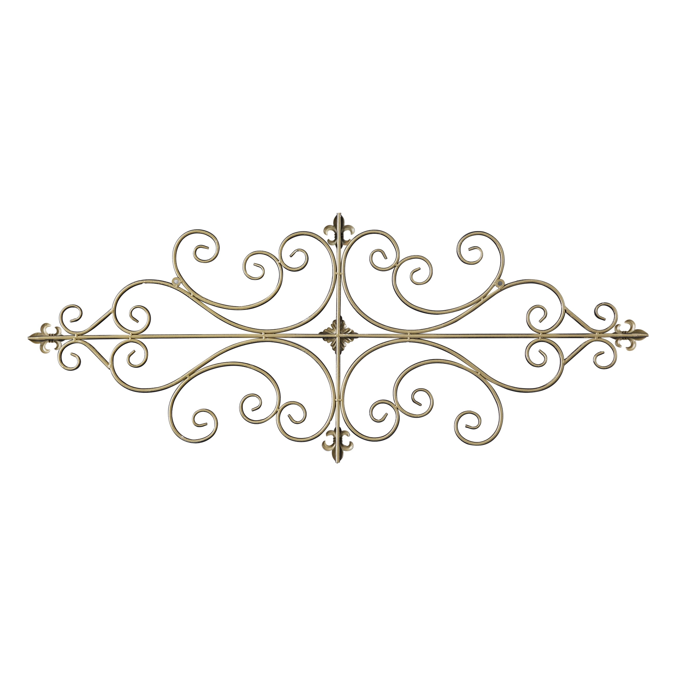 Rustic Metal Decor White Metal Wall Art 45"x18", Rustic Wrought Iron Scroll Wall Decor