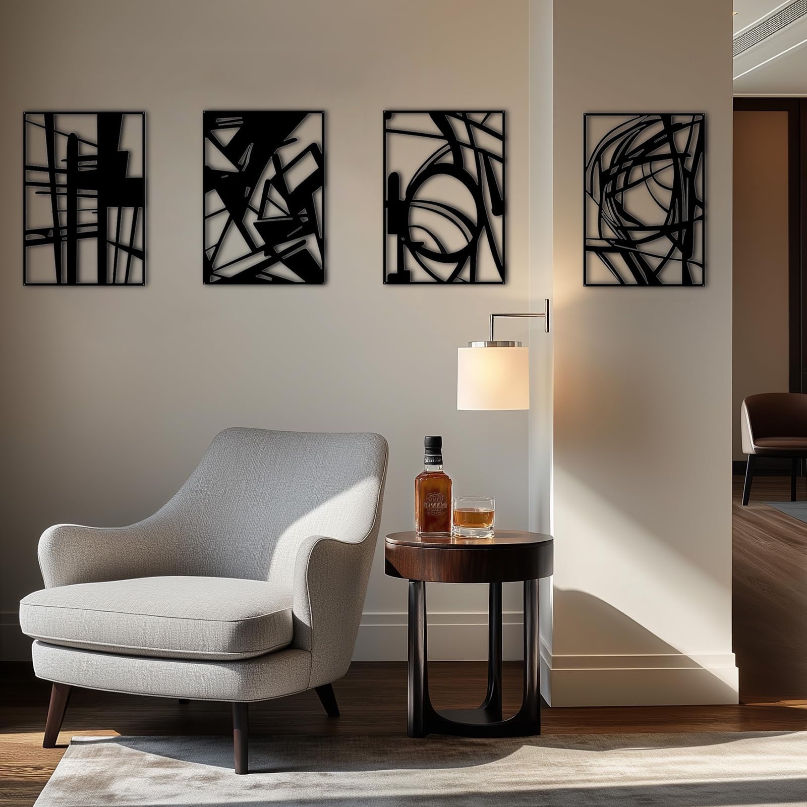 Rustic Metal Decor 4 Pack Black Abstract Metal Wall Art (16'' x 11''), Minimalist Art