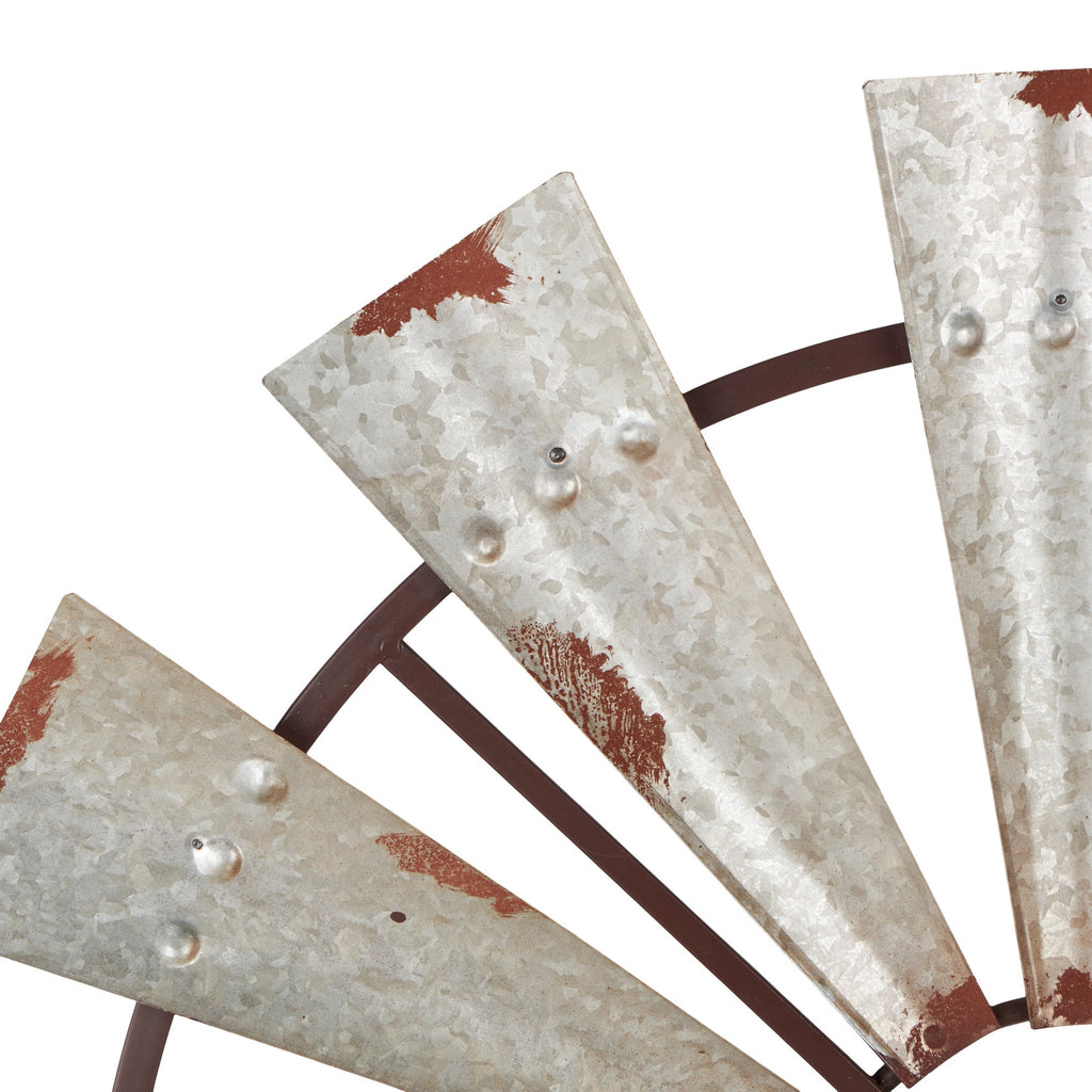 Rustic Metal Decor Silver Metal Distressed Galvanized Windmill Wall Decor with Rust Frame