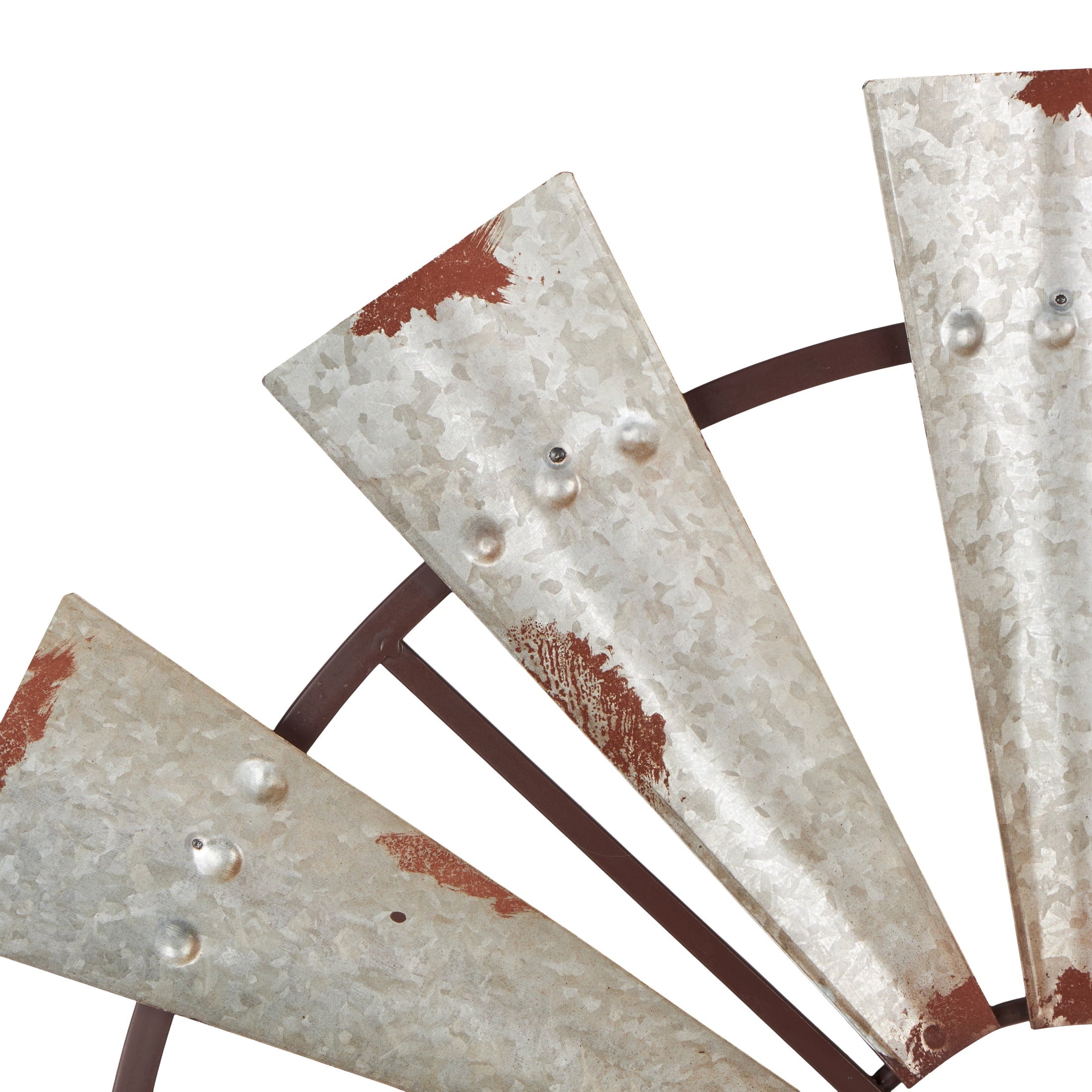 Rustic Metal Decor Silver Metal Distressed Galvanized Windmill Wall Decor with Rust Frame