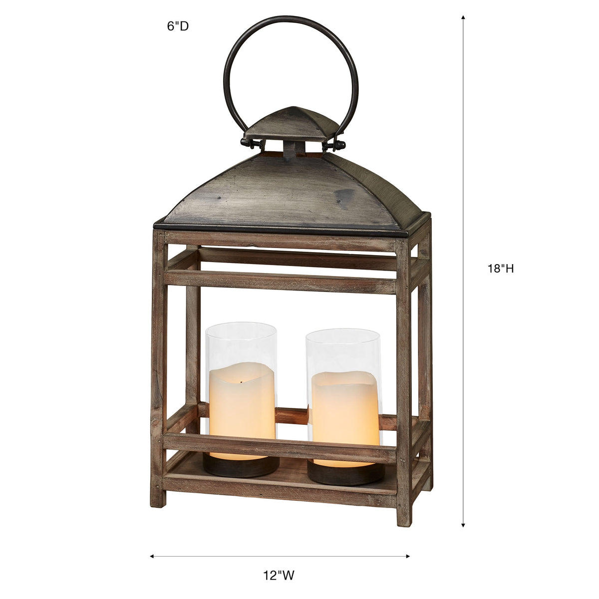 Rustic Metal Decor Candleholder Metal and Wooden Lantern Gray Small 12"Wx6"Dx18"H Small