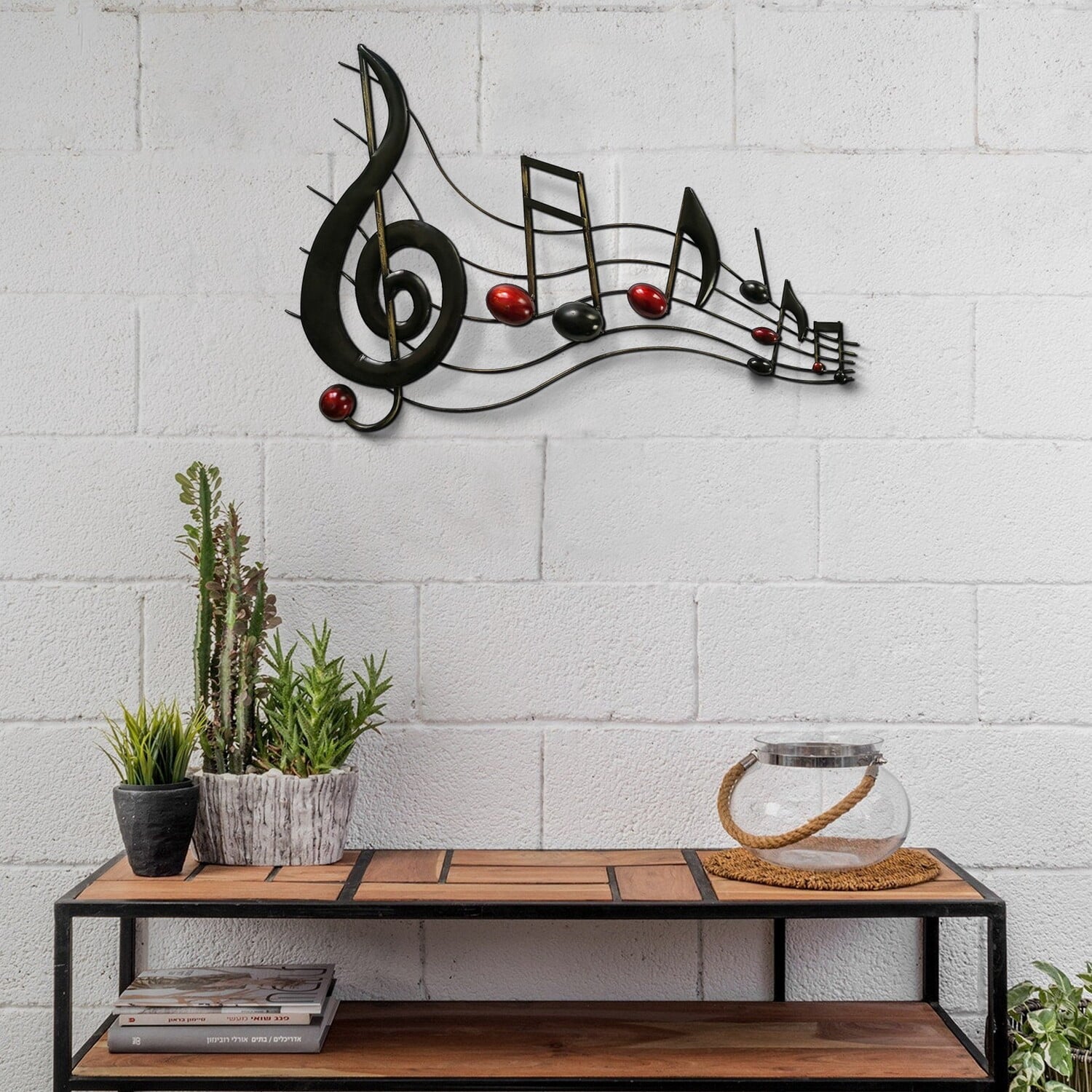 Rustic Metal Decor Metal Musical Notes Wall Hanging Art Decor, Black and Copper