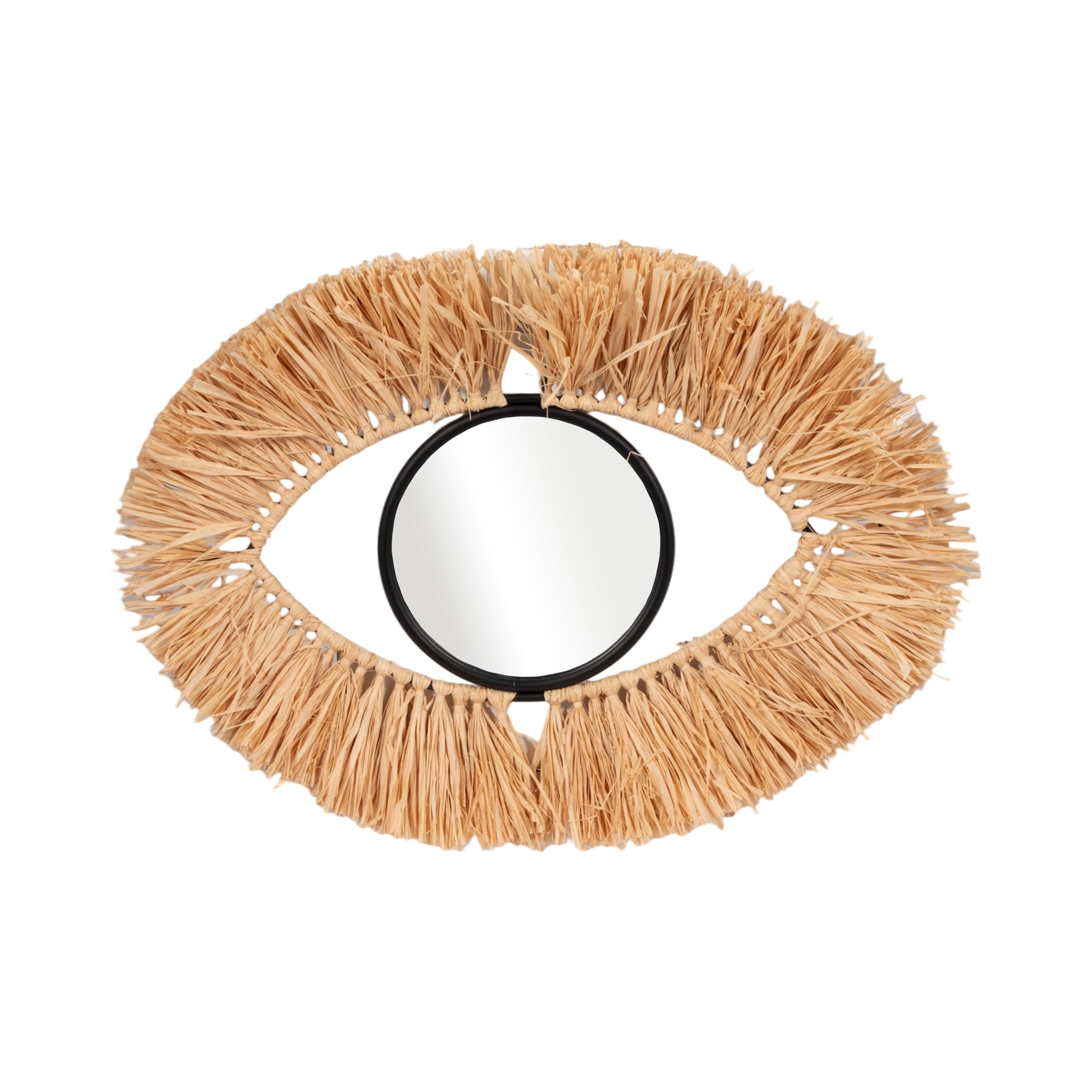 Rustic Metal Decor Metal and Natural Fiber Eye-Shaped Room Decor Mirror for Boho Home
