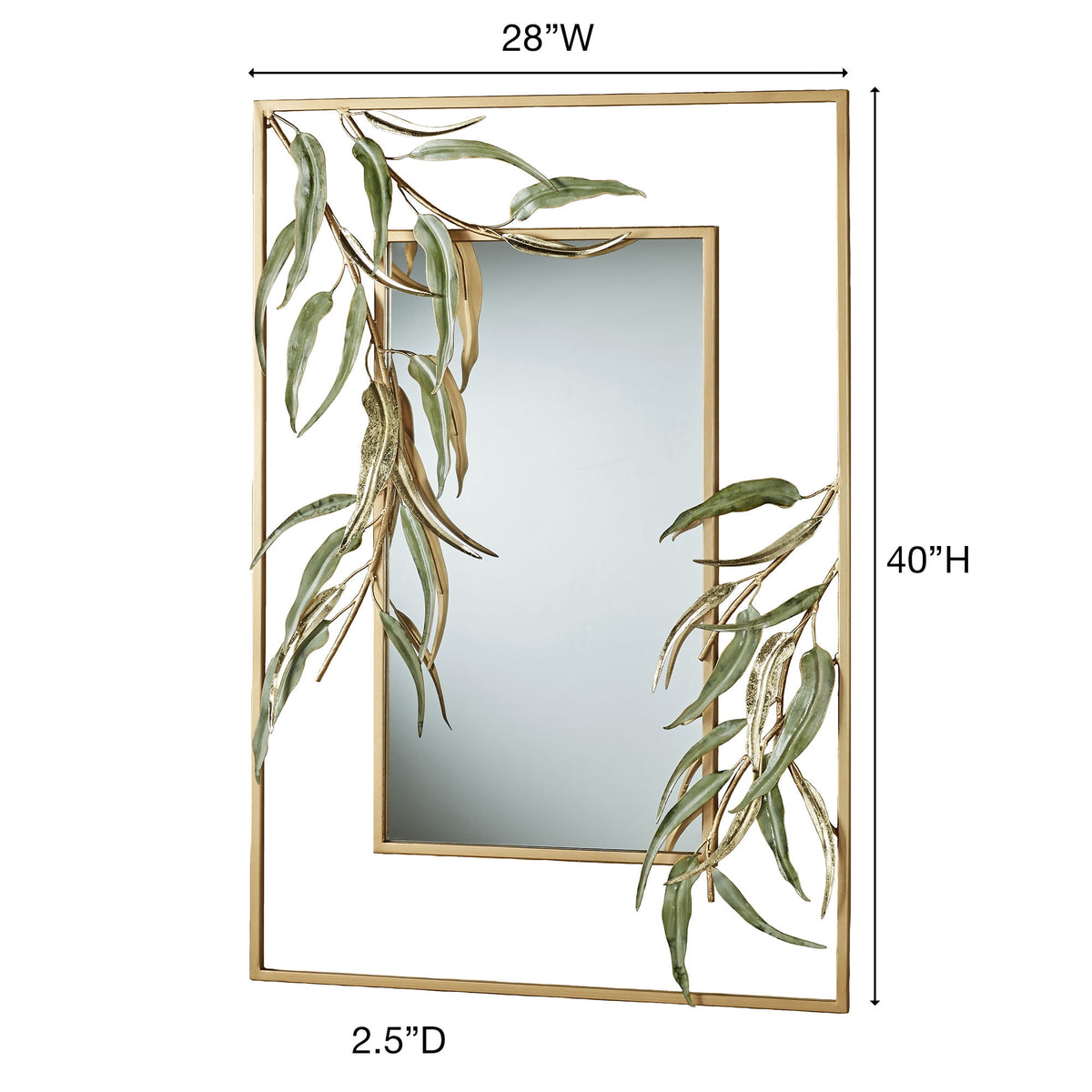 Rustic Metal Decor Willow Leaf Branch Frame Gold Metal Rectangle Wall Mirror