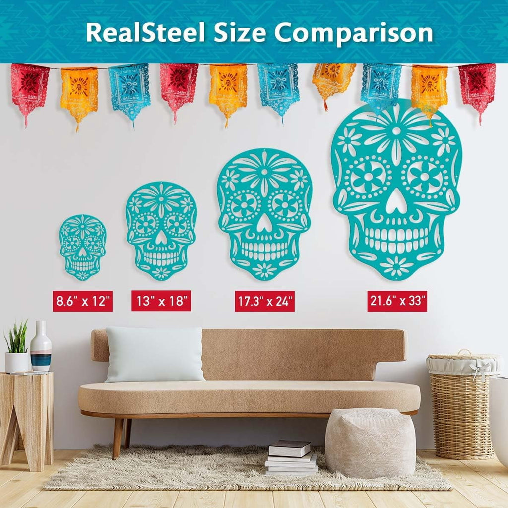 Rustic Metal Decor Day of the Dead Sugar Skull Metal Wall Art– Handcrafted Steel Décor