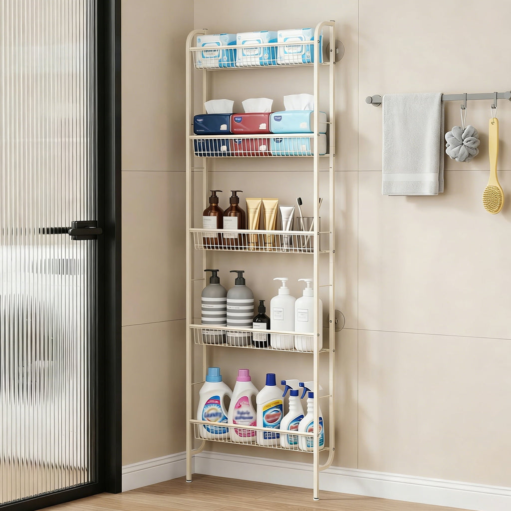 Rustic Metal Decor Behind The Door Storage 5 Tiers Narrow Wall Shelf, Space-Saving