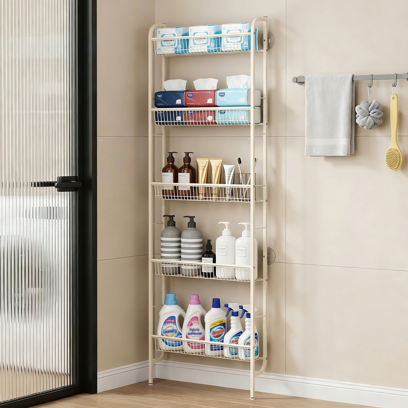 Rustic Metal Decor Behind The Door Storage 5 Tiers Narrow Wall Shelf, Space-Saving