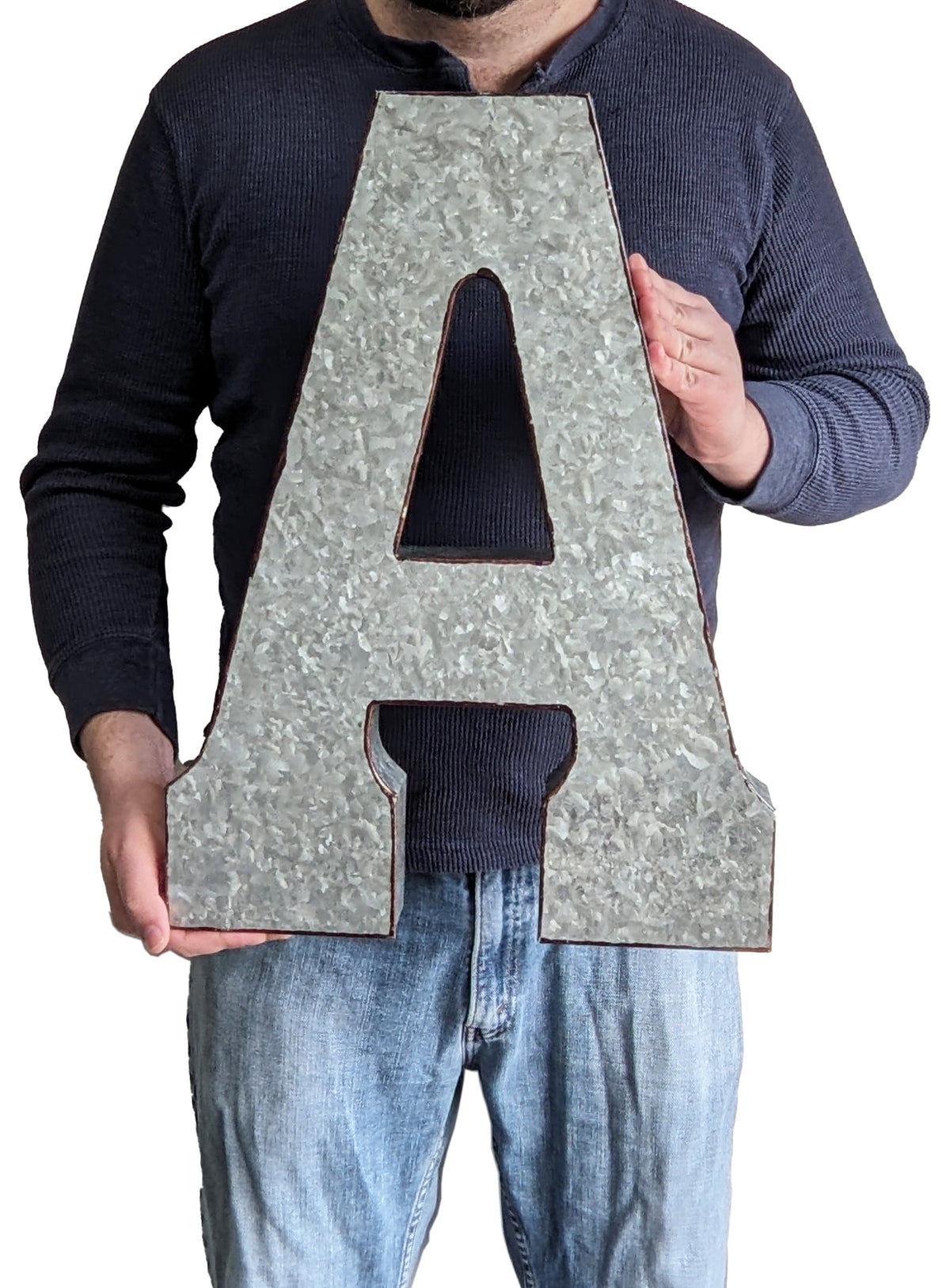 Rustic Metal Decor Huge 20" Metal Letter "A" Wall Decor, Silver with Rusted Edges,