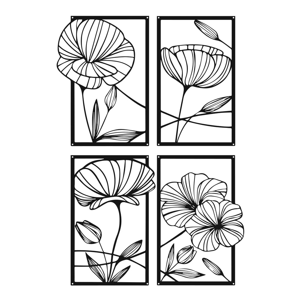 Rustic Metal Decor 4 Pcs Metal Lotus Wall Art, Abstract Floral Line Art Minimalist