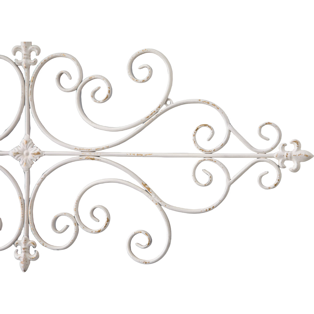 Rustic Metal Decor White Metal Wall Art 45"x18", Rustic Wrought Iron Scroll Wall Decor