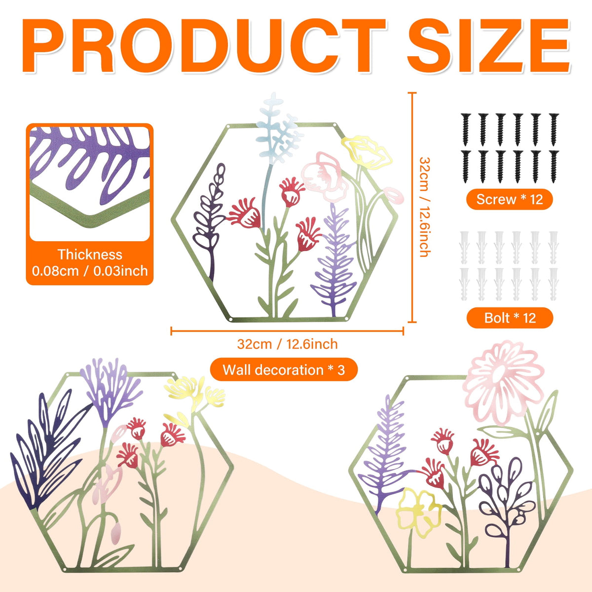 Rustic Metal Decor 3 Pcs Metal Flower Wall Art Minimalist Floral Wall Hanging Decor