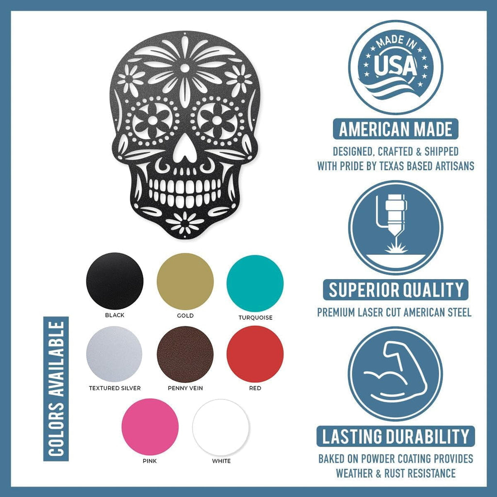 Rustic Metal Decor Day of the Dead Sugar Skull Metal Wall Art– Handcrafted Steel Décor