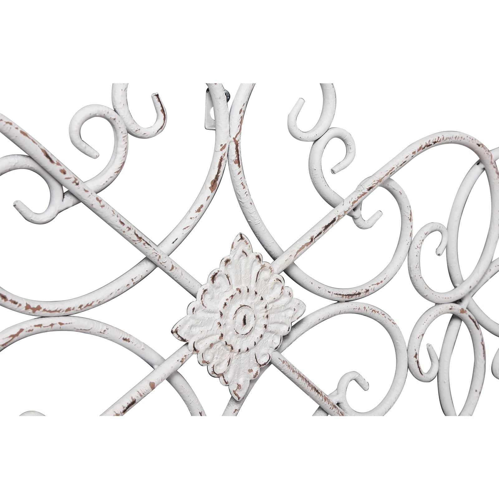 Rustic Metal Decor Farmhouse Flower Scroll White Metal Wall Art Decor 32" x 13",